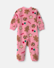 Baby Girl Christmas Gingerbread 2-Way Zip DreamPlush Sleep & Play Pajamas - Pink