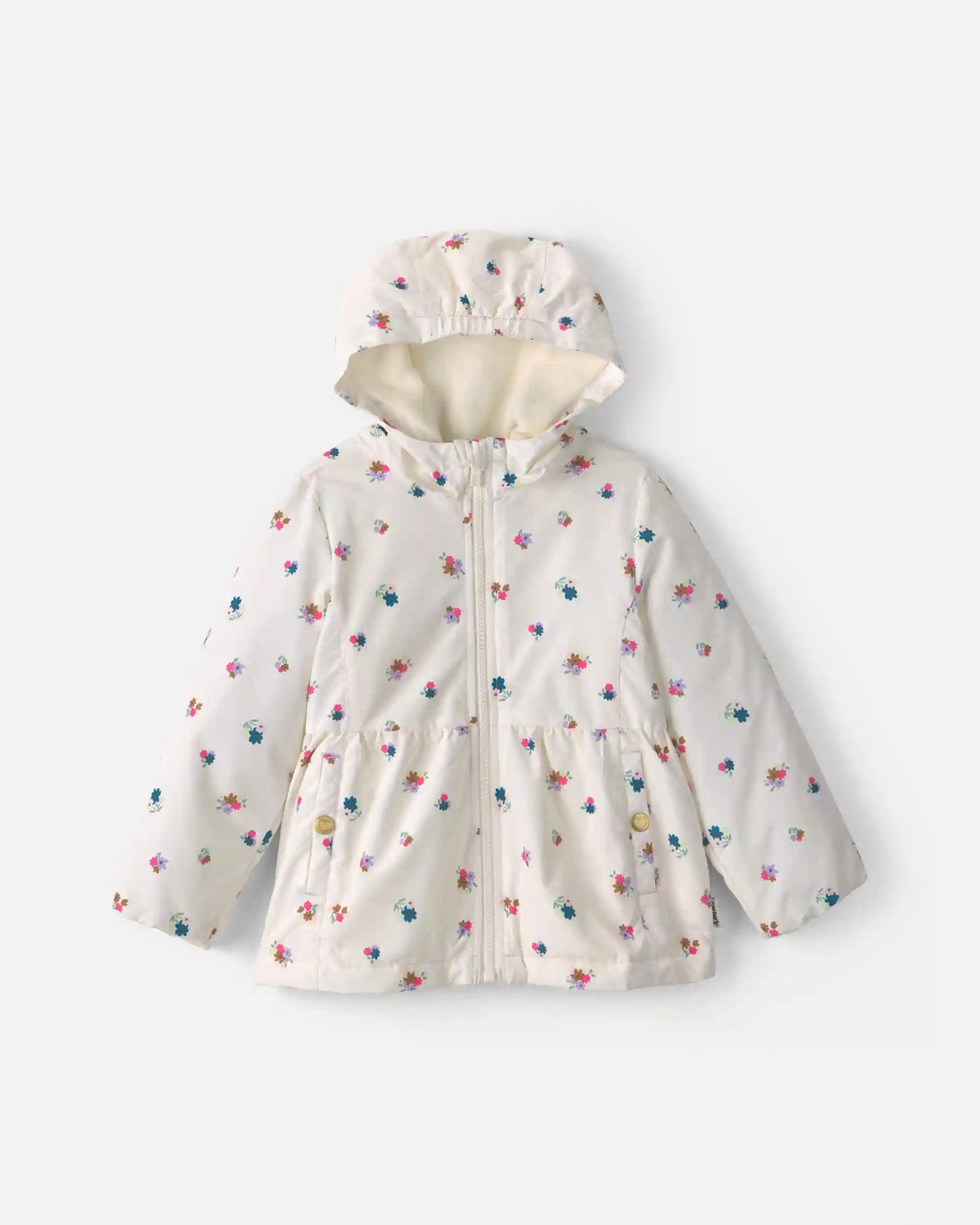 Toddler Girl Floral Hooded Midweight Winter Jacket - Cream
