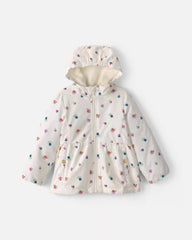 Toddler Girl Floral Hooded Midweight Winter Jacket - Cream