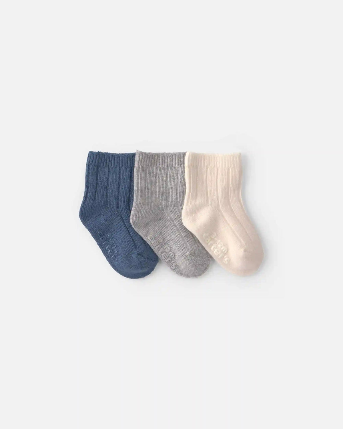 Baby 3-Pack Baby Booties - Blue/Ivory/Grey