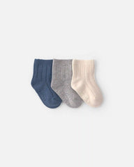 Baby 3-Pack Baby Booties - Blue/Ivory/Grey