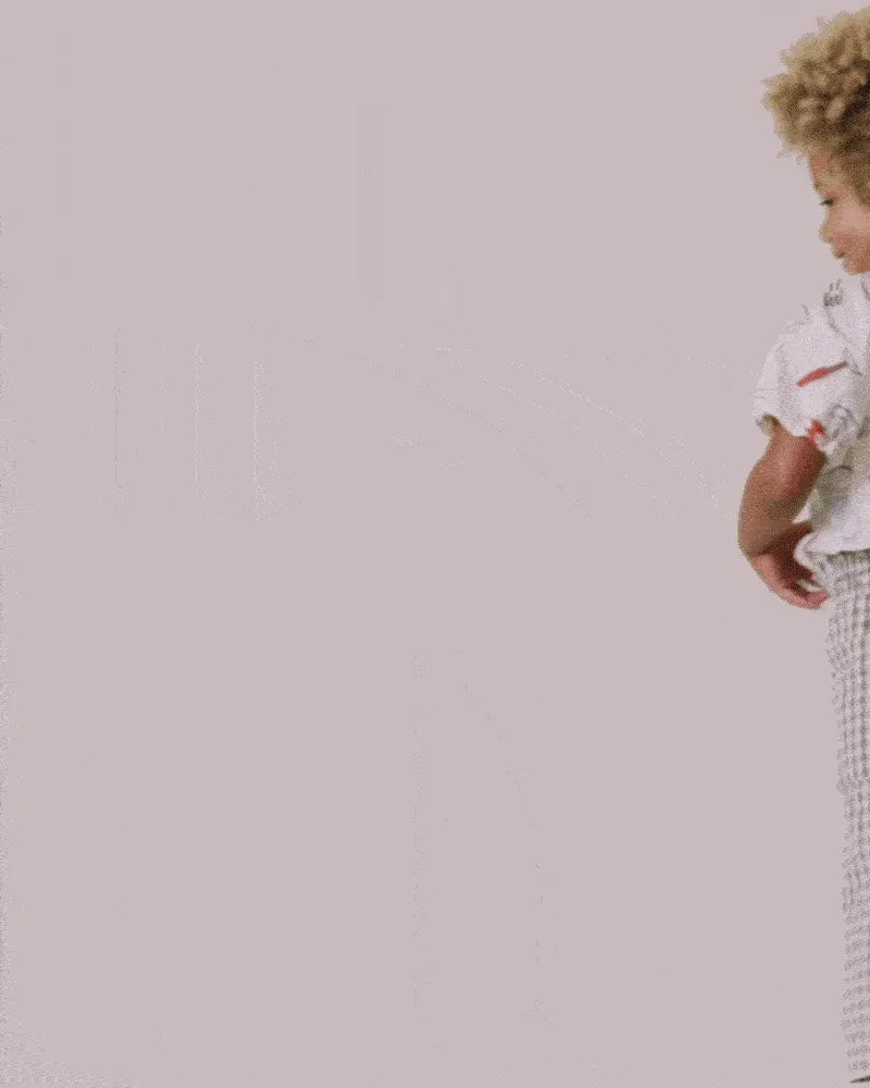 Toddler Girl Scalloped Collar Top in Baking Print - Cream