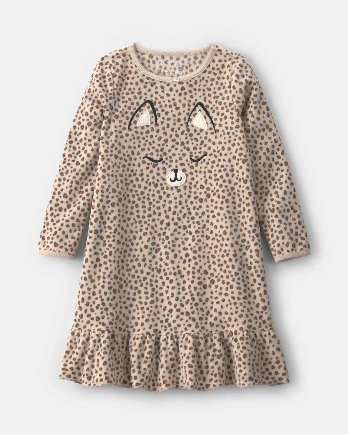 Girls Leopard Fleece Loose Fit Night Gown - Brown