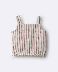 Toddler Girl Smocked Top in Stripes - Cream