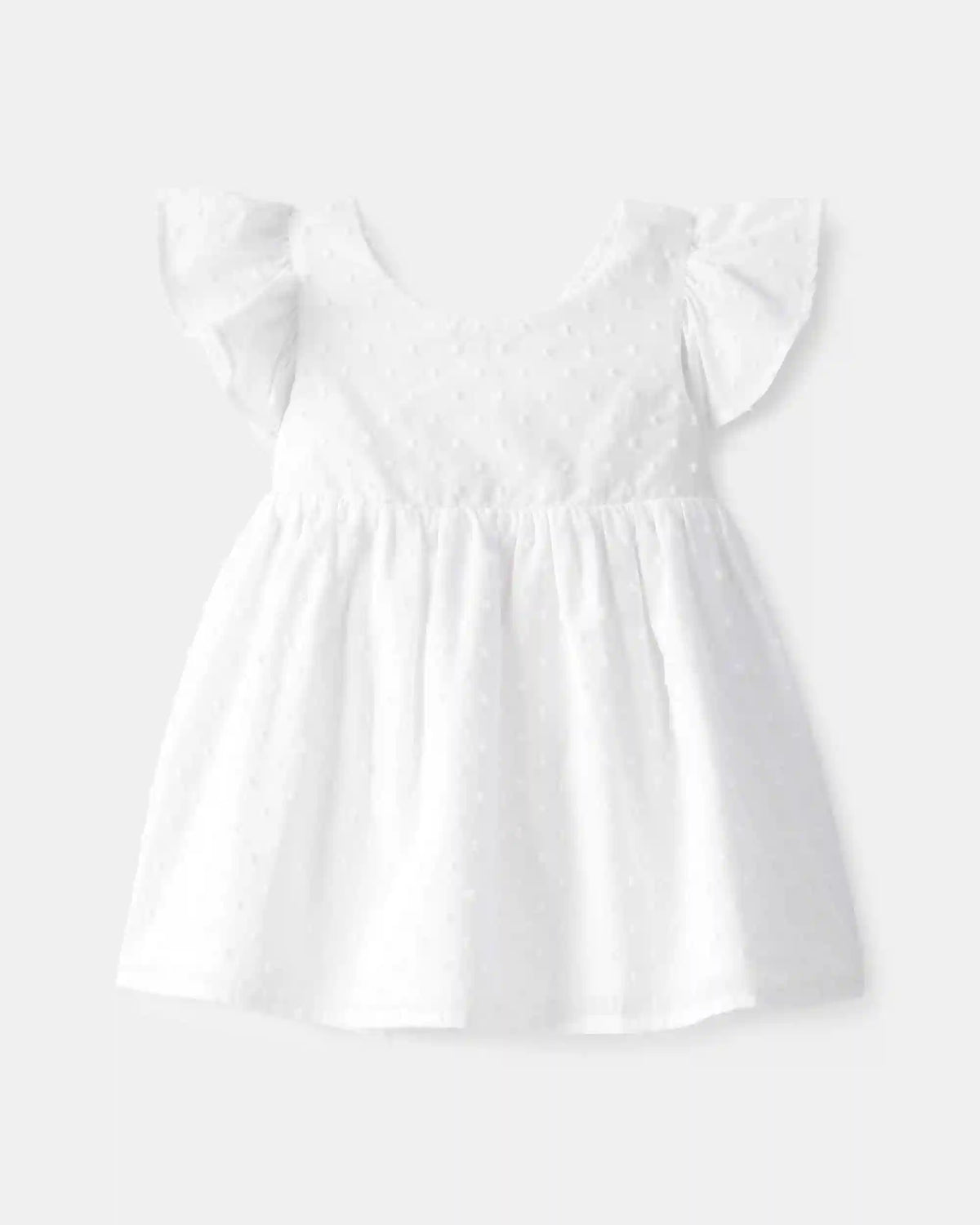 Baby Girl Swiss Dot Ruffle Dress - White