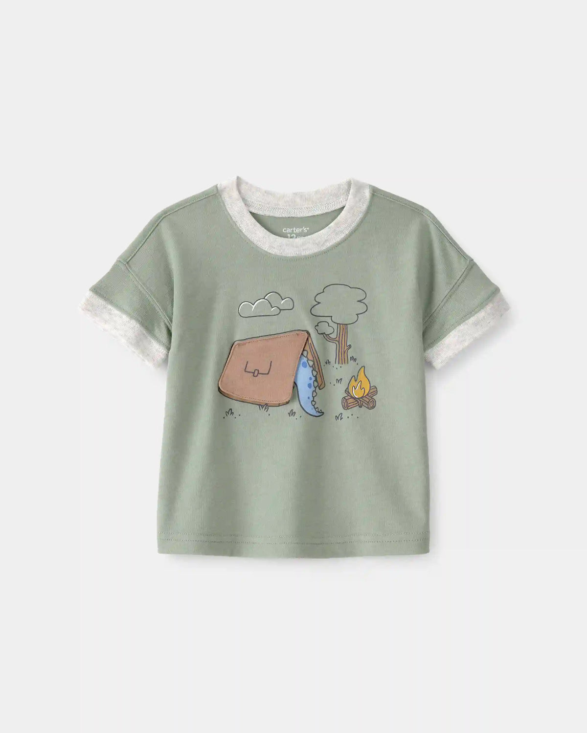 Baby Boy Camping Dinosaur Graphic Tee - Green