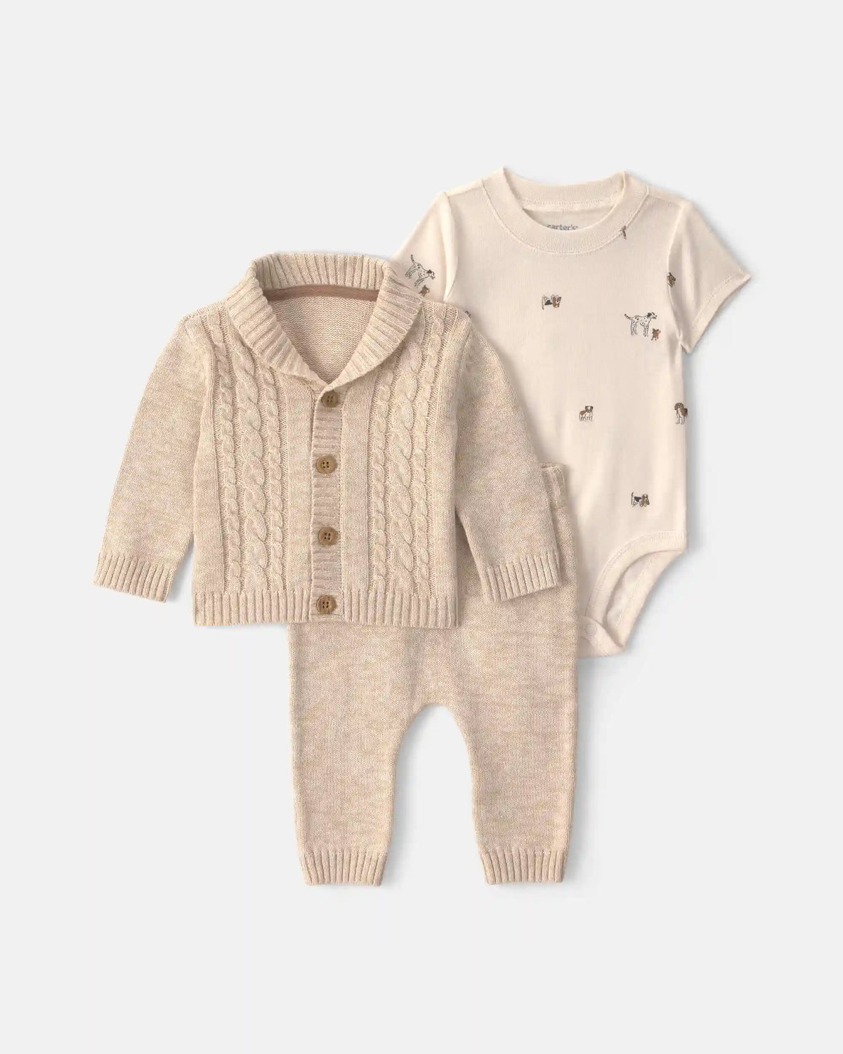 Baby Boy 3-Piece Cotton Sweater Layering Set - Cream