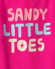 Baby Girl 'Sandy Little Toes' Sleeveless Graphic Bodysuit - Pink