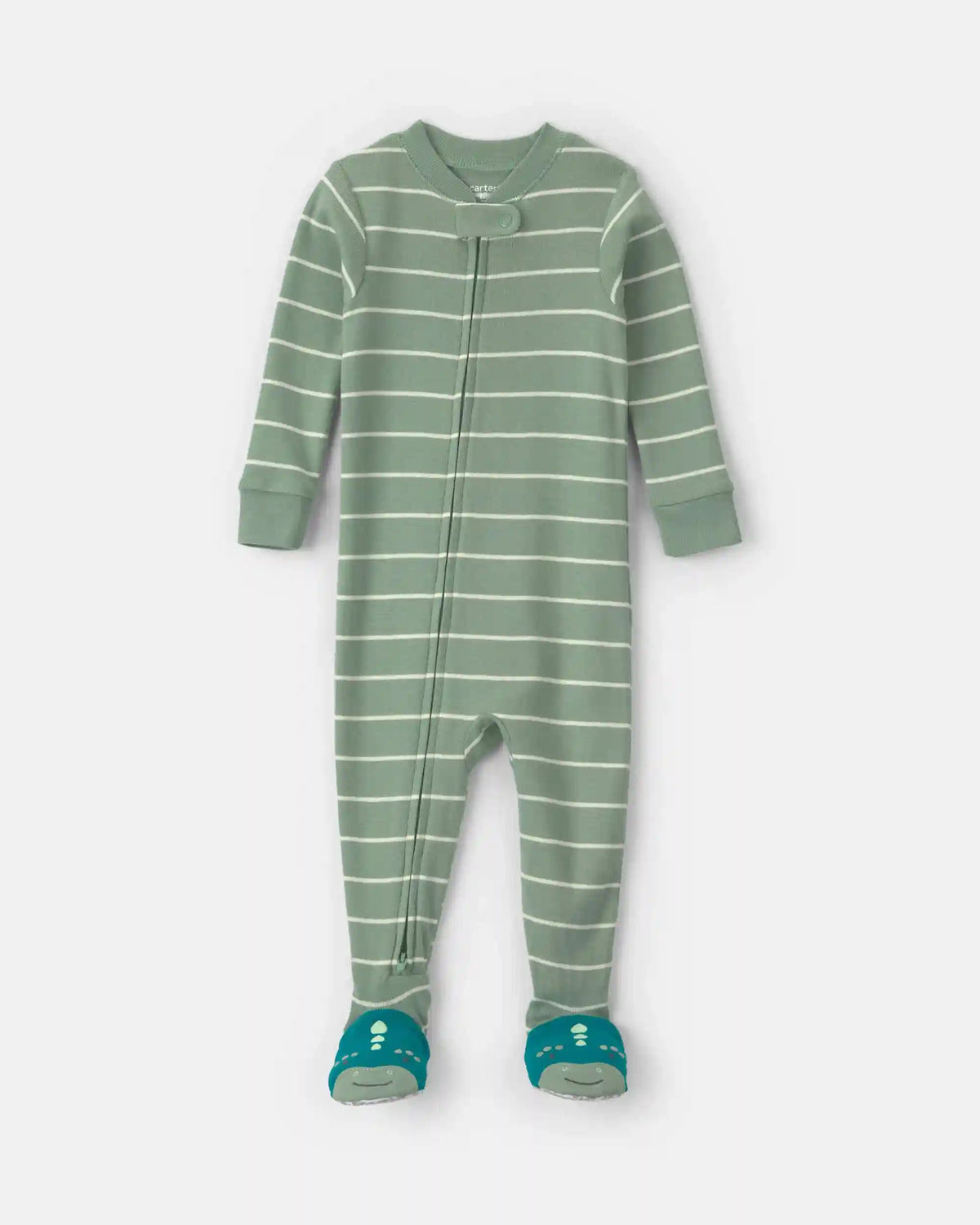 Toddler Boy 1-Piece Dino Striped 100% Cotton Snug Fit Footed Pajama - Green