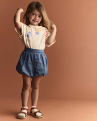 Toddler Girl Bubble Shorts in Chambray - Blue