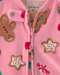 Baby Girl Christmas Gingerbread 2-Way Zip DreamPlush Sleep & Play Pajamas - Pink