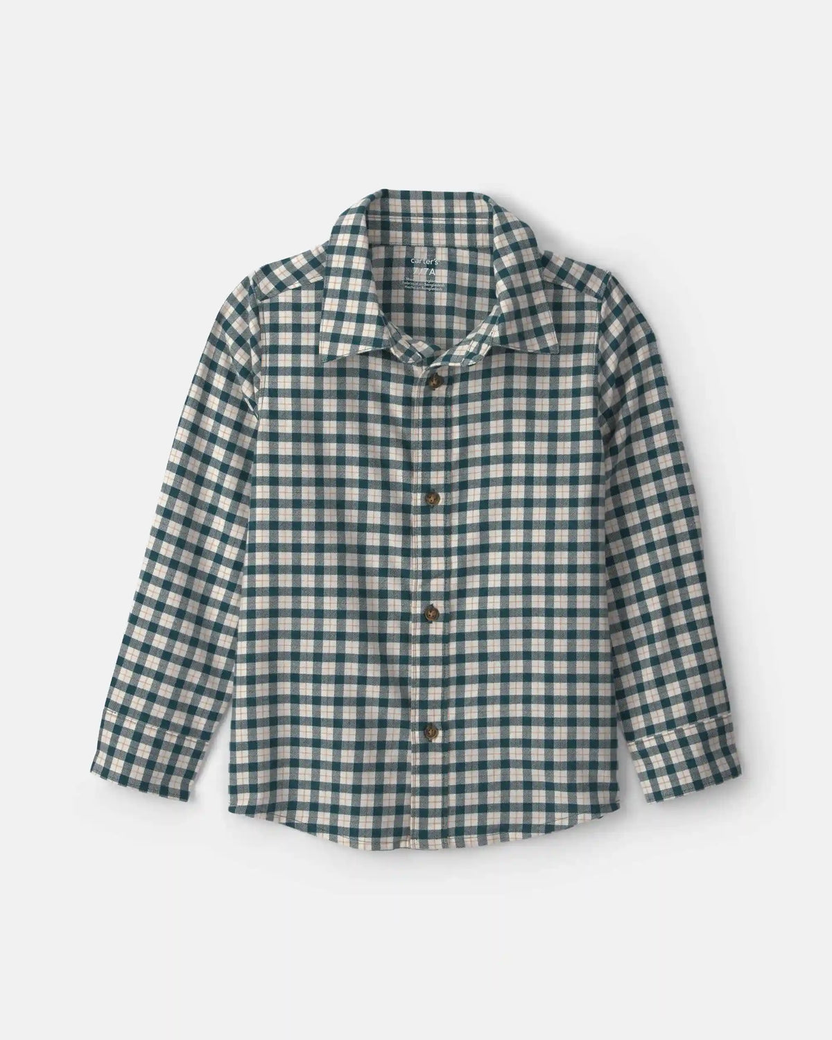 Boys Plaid Long-Sleeve Button-Down Shirt - Green/White