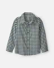 Boys Plaid Long-Sleeve Button-Down Shirt - Green/White