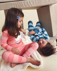 Toddler Girl 2-Piece Monster Striped DreamPlush Snug Fit Pajama Set - Coral