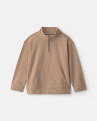Boys Quarter-Zip Rib Pullover Sweatshirt - Khaki