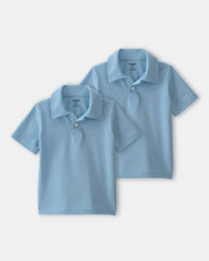 Toddler Boy 2-Pack Uniform Piqué Polo Shirts - Light Blue