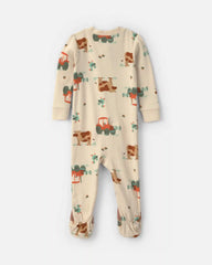 Toddler Boy 1-Piece Farm 100% Cotton Snug Fit Footed Pajama - Beige