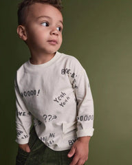 Toddler 'Hi Bye' Long-Sleeve Relaxed Graphic Tee - Cream
