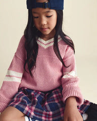 Girls 2-Piece Varsity Sweater - Pink/Cream
