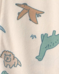 Baby Boy 1-Piece Dino 2-Way Zip DreamPlush Snug Fit Pajama - Cream