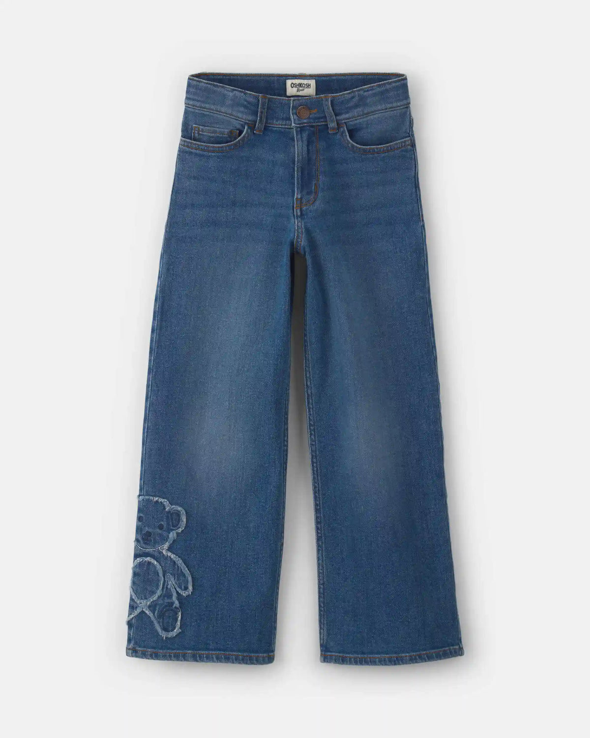 Girls Bear Denim Wide-Leg Jeans - Medium Wash