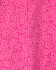 Girls 1-Piece Smiley Faces Fleece Loose Fit Pajama - Pink