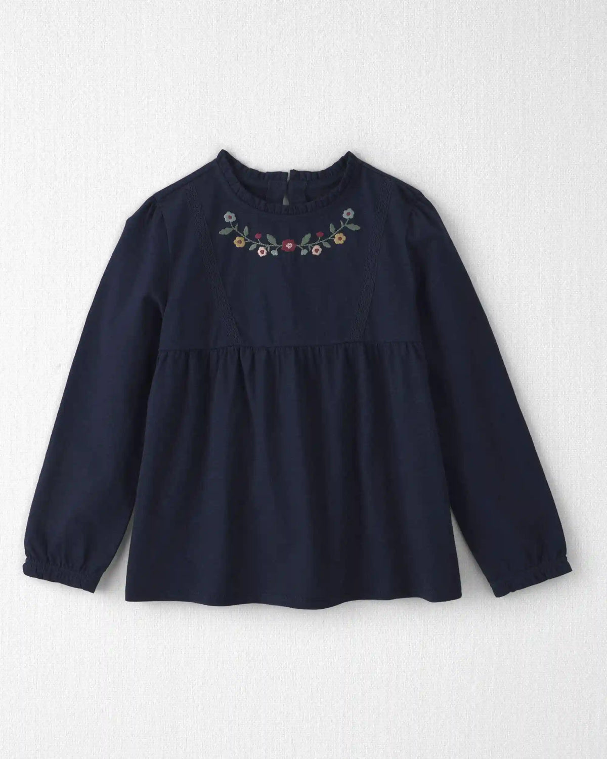 Girls Organic Cotton Embroidered Peplum Top