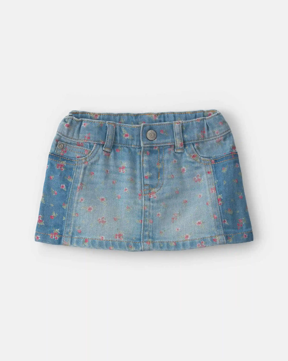 Baby Girl Floral Denim Skirt - Light Wash