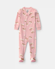 Toddler Girl 1-Piece Cow DreamPlush Snug Fit Footed Pajama - Pink