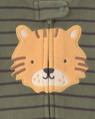 Baby Boy Tiger Striped Fleece 2-Way Zip Sleep & Play Pajamas - Green