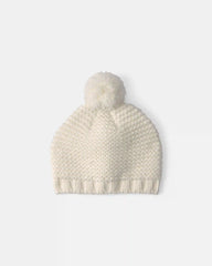 Baby Girl Pom Knit Beanie - White