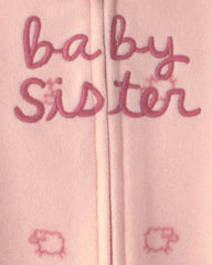 Baby Girl 'Baby Sister' Fleece 2-Way Zip Sleep & Play Pajamas - Pink