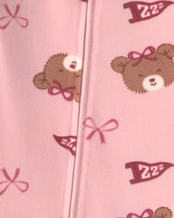 Toddler Girl 1-Piece Bears & Bows DreamPlush Snug Fit Pajama - Pink