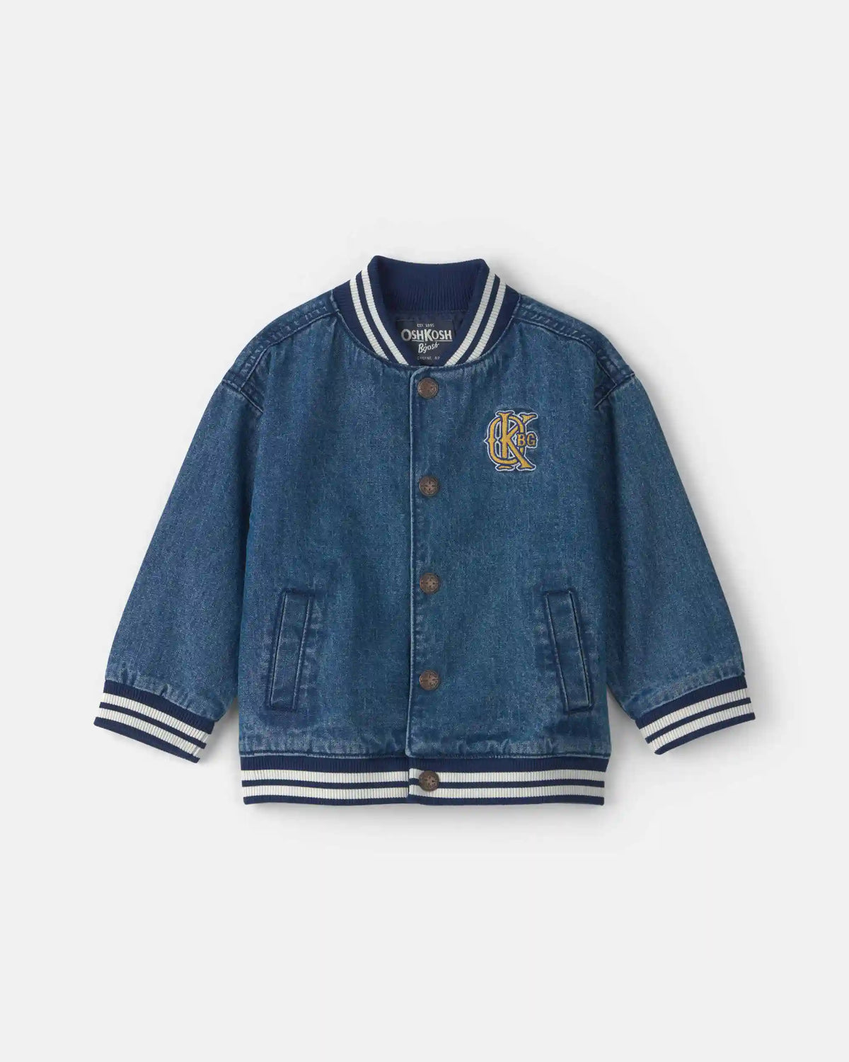 Toddler Boy Varsity Denim Jacket - Medium Wash