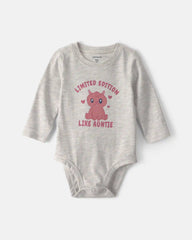 Baby Girl 'Limited Edition Like Auntie' Long-Sleeve Graphic Bodysuit - Grey