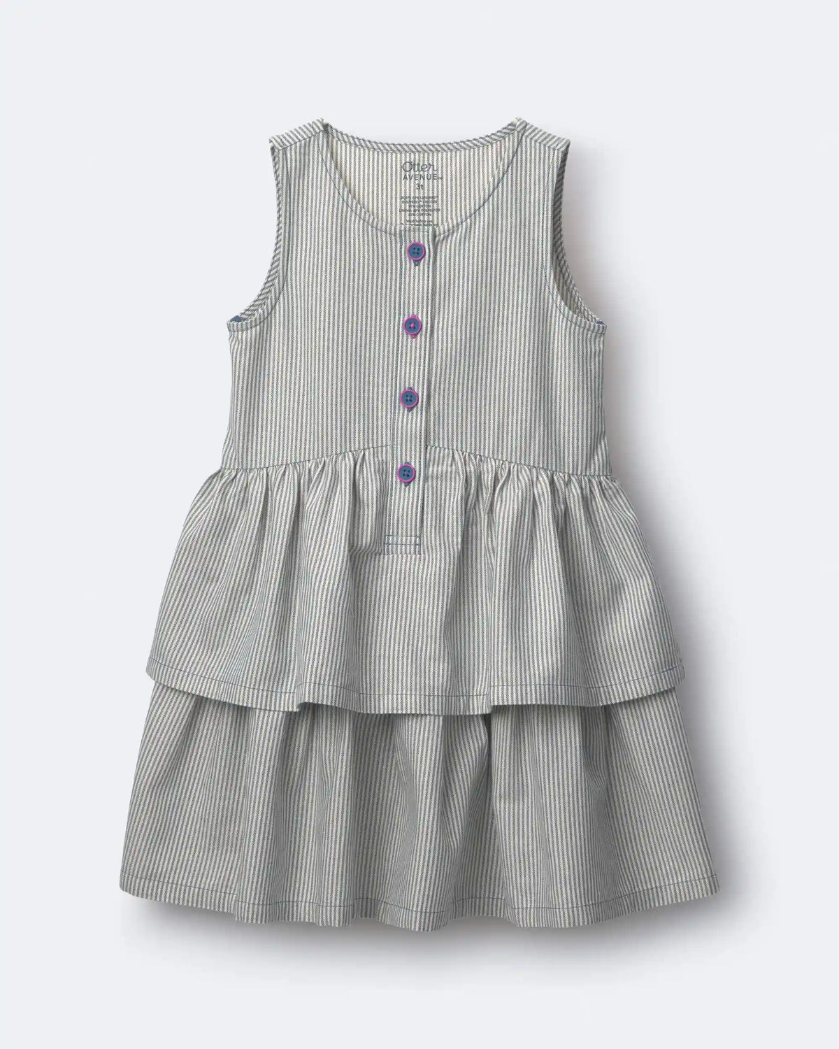 Toddler Girl Tiered Drop-Waist Dress in Stripes - Cream/Light Blue