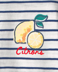 Girls Lemon Striped Top - Blue/Ivory