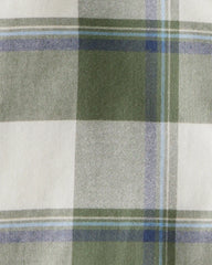 Boys Plaid Layered-Look Button-Down Hooded Tee - Green