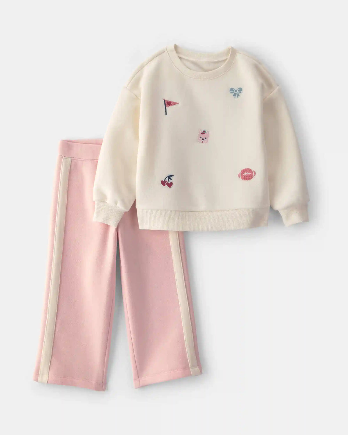 Baby Girl 2-Piece Varsity Fleece Sweatshirt & Pant Set - Cream/Pink