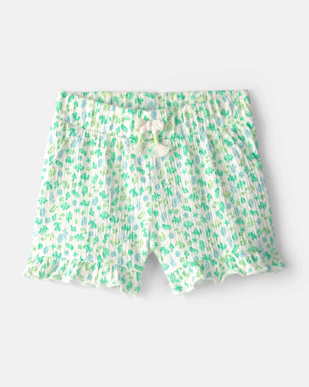 Baby Girl Ruffle-Trim Floral Shorts - Green