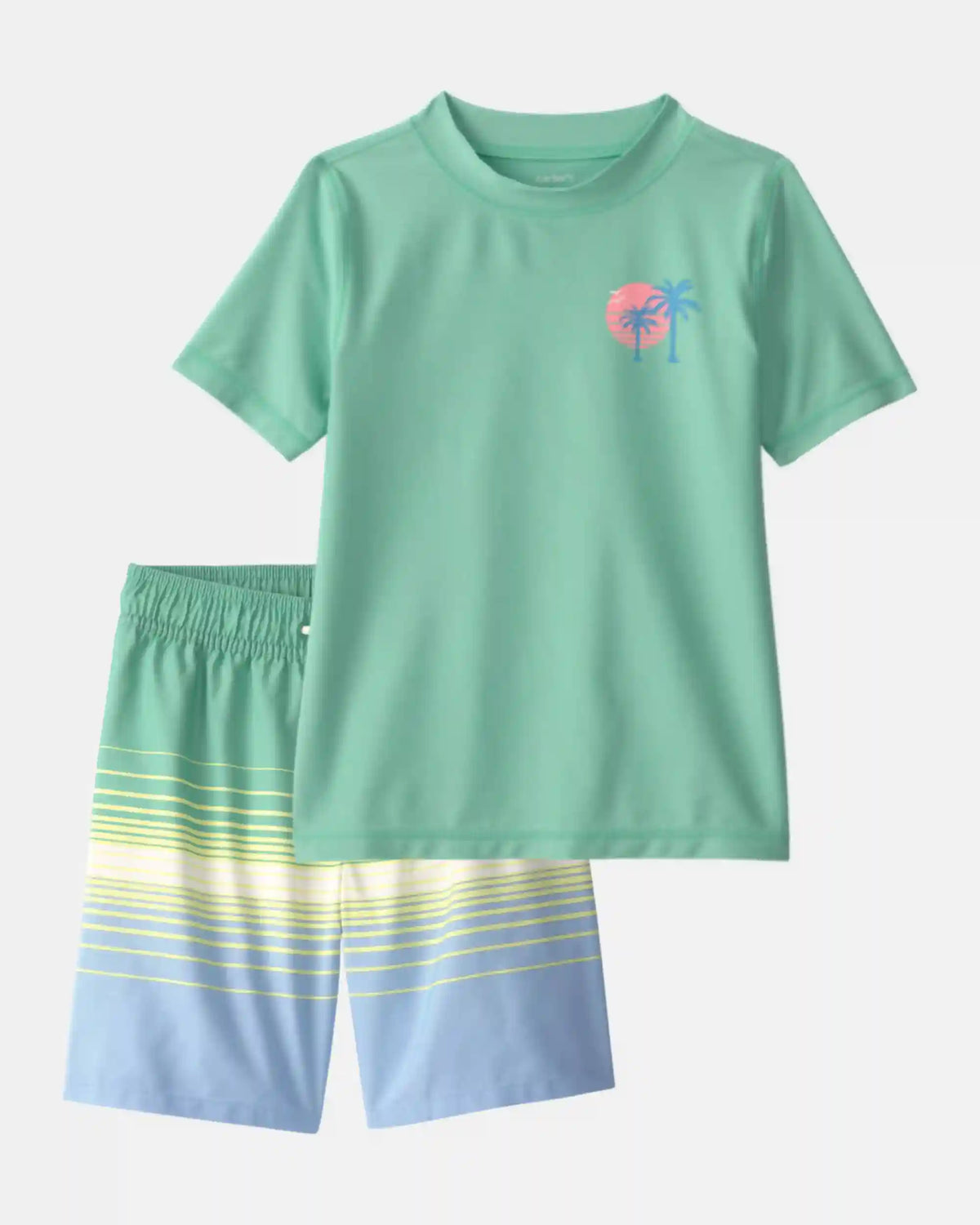 Boys 2-Piece Palm Tree Rashguard & Swim Trunk Set - Green