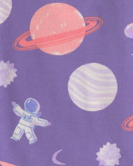 Girls 4-Piece Space Dog Glow in the Dark 100% Cotton Snug Fit Pajama Set - Purple