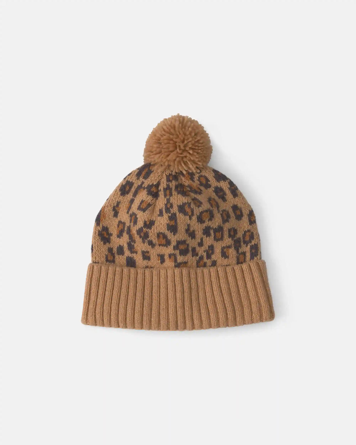 Girls Pom Leopard Beanie - Brown