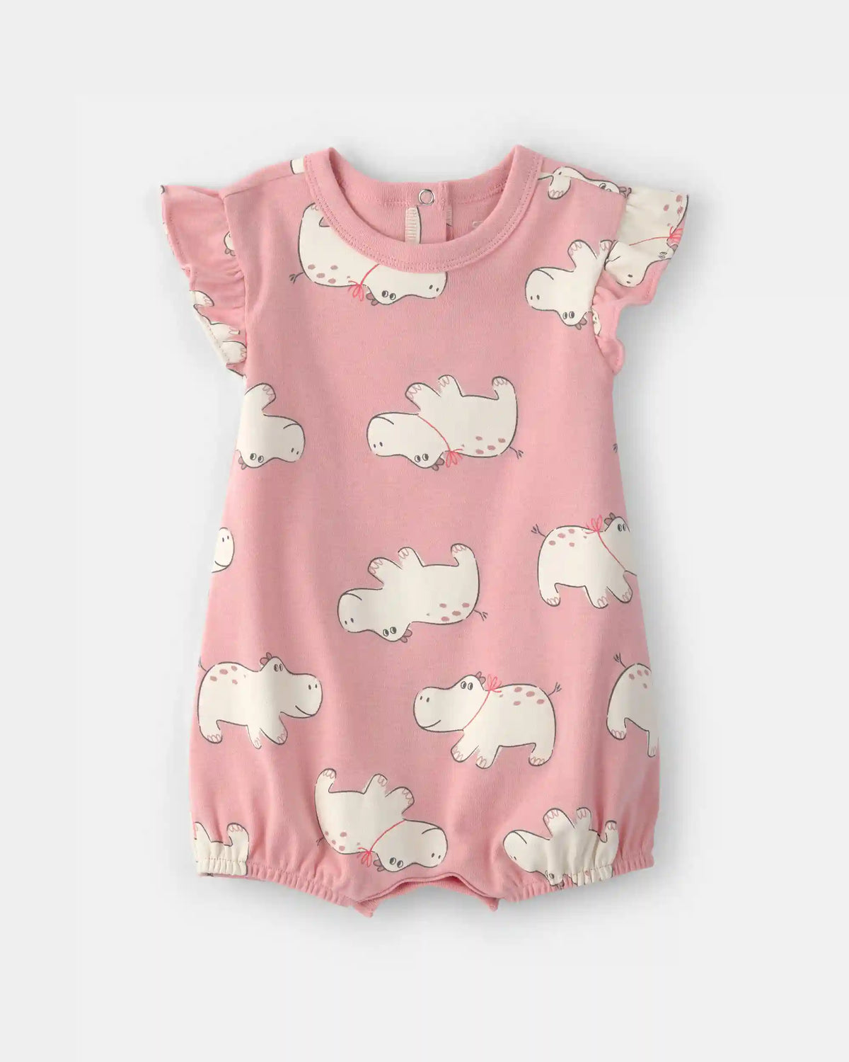 Baby Girl Hippo Short-Sleeve Romper - Pink
