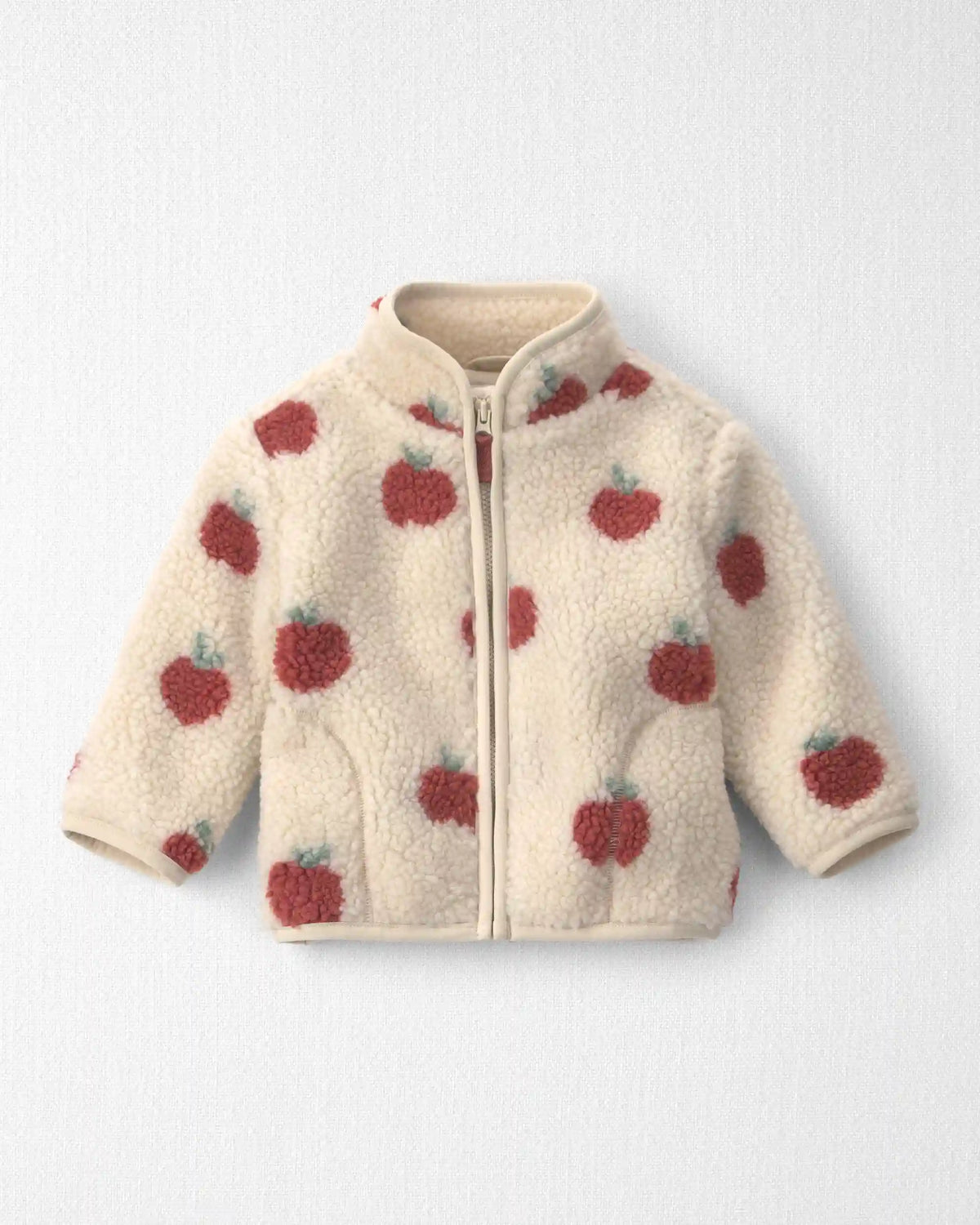 Baby Girl Recycled Teddy Fleece Jacket in Apples