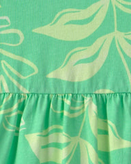 Girls Tropical Floral Short-Sleeve Knit Dress - Green