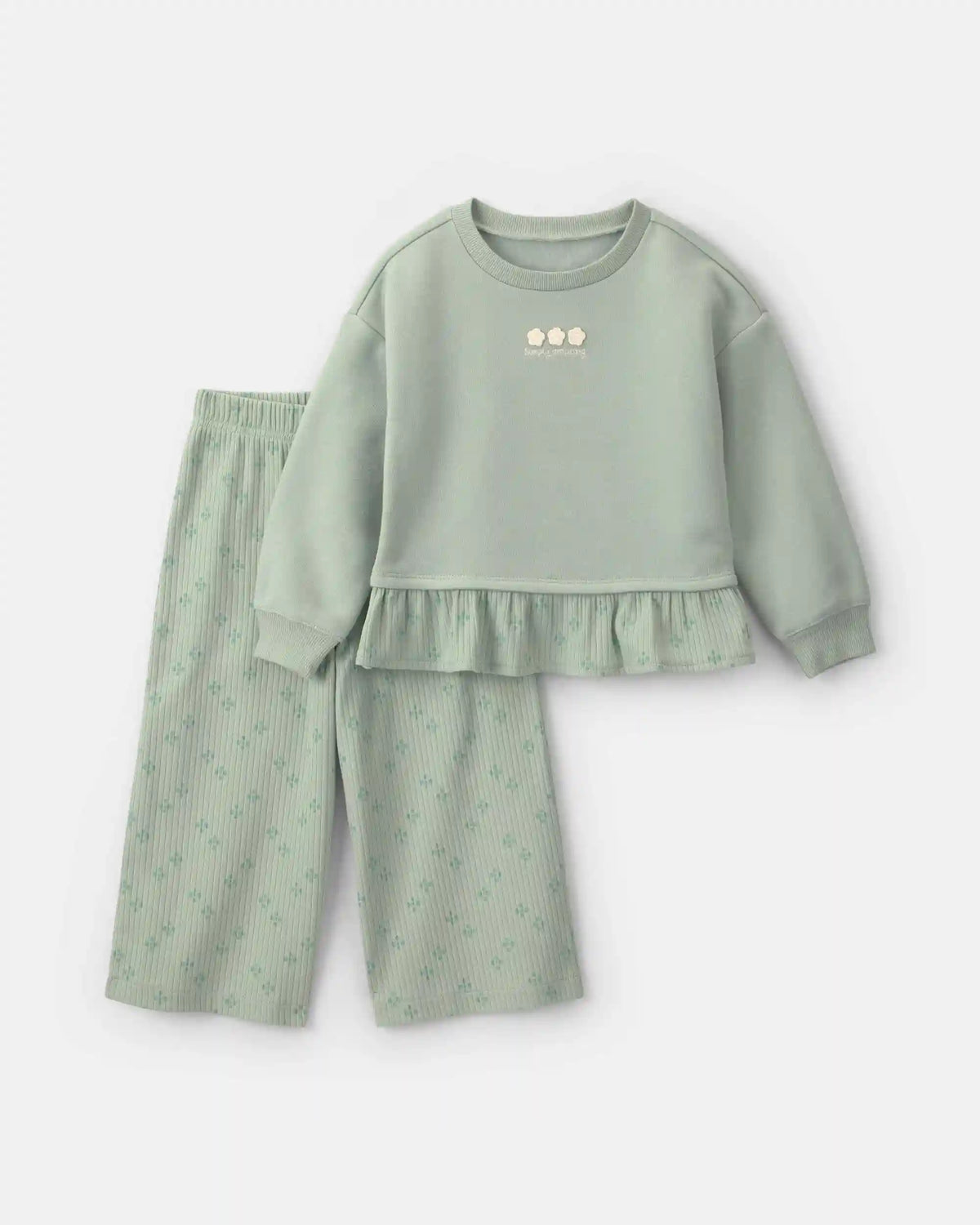 Toddler Girl 2-Piece Floral Fleece Long-Sleeve Top & Pant Set - Green