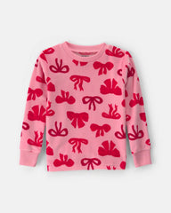 Toddler Girl 2-Piece Bows DreamPlush Snug Fit Pajama Set - Pink