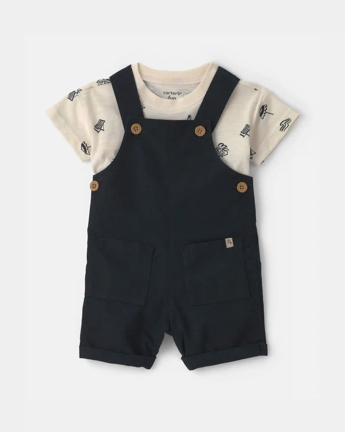 Baby Boy 2-Piece Beach Overall Set - Black/Ivory