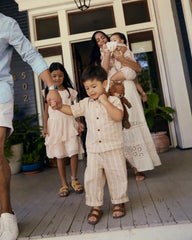 Toddler Boy Striped Linen Button-Down Shirt - Brown